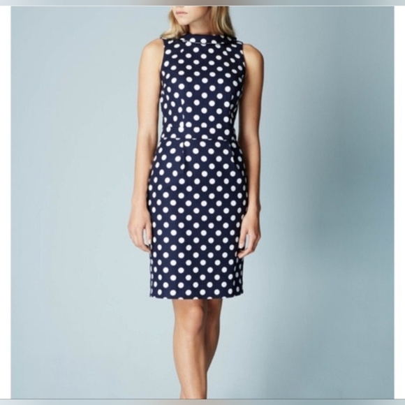 Boden Martha Navy and White Polka Dot Midi Dress Size 12R - Picture 1 of 12